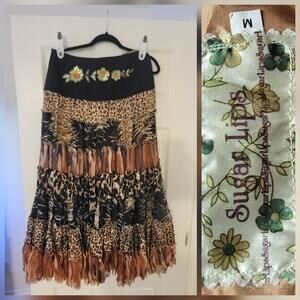 Y2K 90s Sugar Lips Maxi Skirt SZ M Wild Animals Print Layered Lined Festival